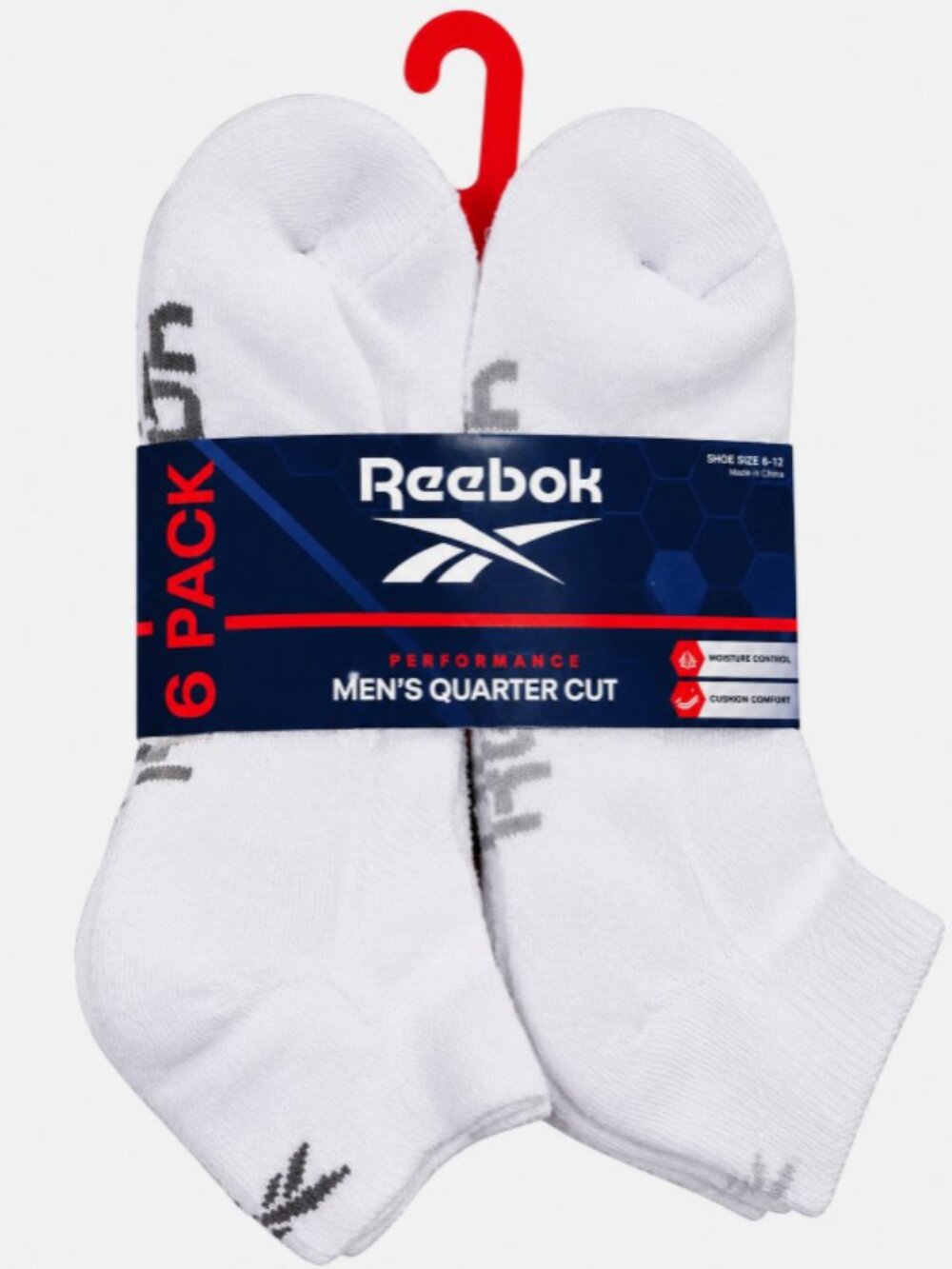 Men's Reebok Quarter Top Logo Sock - 6 Pack (White)
